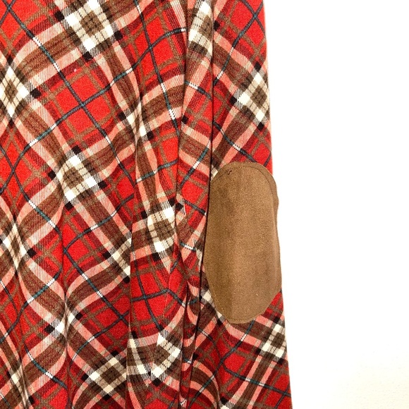 Umgee Rust Red Plaid Elbow Patch Bell Sleeve Turtleneck Top Medium Women’s - Picture 6 of 11